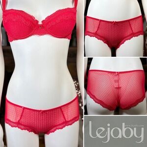 Lejaby Red Lace & Mesh Semi-Sheer Panty Brief Underwear, Szs XS & XL